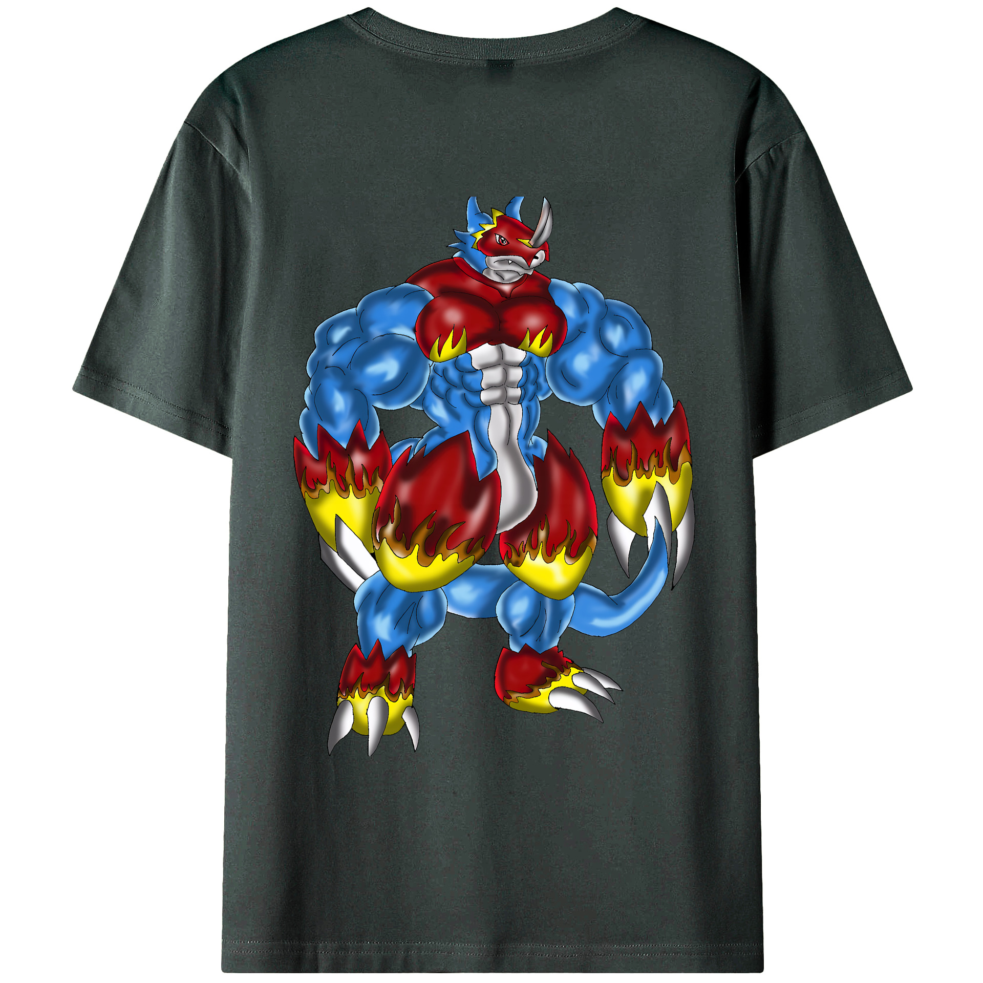 （画像用） Digimon デジタルモンスター/デジモン 綿100％ メンズ半袖Tシャツ（バックプリント） 通気性
